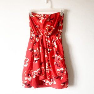 Express Red Floral Strapless Dress Sz 2